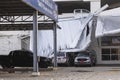 MUENG, CHIANGMAI THAILAND MARCH 2023, 18 : Roof of a building torn off by severe strong wind. Damage caused by storm. Strong Royalty Free Stock Photo