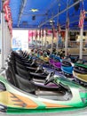 Muenster, Germany - October 22, 2022. Electric bumper cars before the opening of the fun fair. Royalty Free Stock Photo