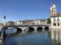 Muensterbruecke or Munsterbrucke - A pedestrian and road bridge over the Limmat in the city of Zurich