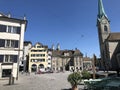 Muensterhof or Munsterhof Fraumuenster abbey courtyard - Town square situated in the Lindenhof quarter in the historical center