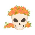 Muertos_skull_skull with marigold wreath