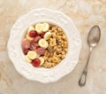 Muesli with banana, grapes and milk. healthy Breakfast. Royalty Free Stock Photo