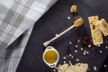 Muesli bar, oatmeal and honey Royalty Free Stock Photo