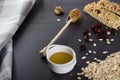 Muesli bar, oatmeal and honey Royalty Free Stock Photo