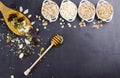 Muesli bar, oatmeal and honey Royalty Free Stock Photo