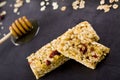 Muesli bar, oatmeal and honey Royalty Free Stock Photo