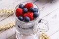 Muesli with berries and chia seeds on the table