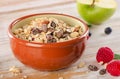 Muesli breakfast with fresh berries and green apple Royalty Free Stock Photo