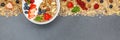 Muesli breakfast fruits yogurt strawberries cereals berries bowl Royalty Free Stock Photo