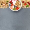 Muesli breakfast fruits yogurt strawberries cereals berries bowl