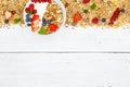 Muesli breakfast fruits yogurt strawberries cereals copyspace bo Royalty Free Stock Photo