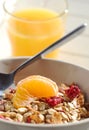 Muesli breakfast with orange juice