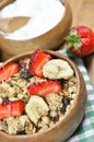 Muesli cereals, yoghurt and fresh strawberries Royalty Free Stock Photo