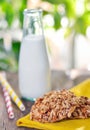 Muesli cookies and milk Royalty Free Stock Photo