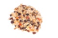 Muesli with dried fruits close up from above isolated on a white background Royalty Free Stock Photo