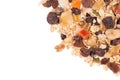 Muesli with dried fruits close up from above isolated on a white background Royalty Free Stock Photo