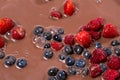 Muesli and fresh berries and fruits with chocolate milk Royalty Free Stock Photo