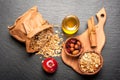 Muesli granola, honey, nuts and dried berries Royalty Free Stock Photo