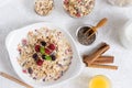 Muesli With Milk, Chia Seeds, Berries and Cinnamon with Freshly Squeezed Orange Juice