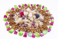 Muesli, walnuts and dried fruit isolated Royalty Free Stock Photo