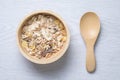 Muesli in wooden bowl Royalty Free Stock Photo