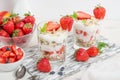 Muesli with yogurt and fresh strawberries on a white background Royalty Free Stock Photo