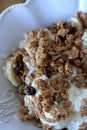 Muesli and yogurt with fruit for breakfast Royalty Free Stock Photo