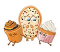 Muffin and Cake offend pizza. Vector illustration. Royalty Free Stock Photo