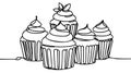 Muffin cake one single line drawing for logo.