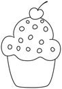 Muffin with cherry icon. Outline cupcake clipart