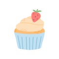 Muffin with cream and berries. Vector illustration . Cupcake isolated on white background.