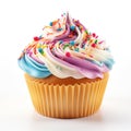 muffin, cupcake with rainbow cream isolated on a white background