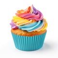 muffin, cupcake with rainbow cream isolated on a white background