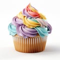 muffin, cupcake with rainbow cream isolated on a white background