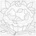 Muffin with holly berries and cinnamon.Coloring book antistress for children and adults