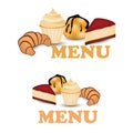 Muffin, Profiterole, croissant and cheesecake flat design isolated on white background. Vector illustration of bakery goods for po