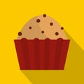 Muffin with raisins icon, flat style
