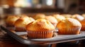 A muffin, a small, domed cake, boasts a golden-brown top and a tender, moist interior Royalty Free Stock Photo