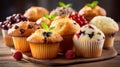 A muffin, a small, domed cake, boasts a golden-brown top and a tender, moist interior Royalty Free Stock Photo