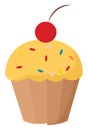 Portrait of confetti cupcake topped with red cherry, vector or color illustration