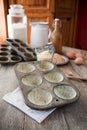 Muffin tin buttered with cornflour Royalty Free Stock Photo