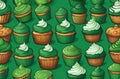 Muffin topped with green cream a festive St. Patricks Day treat, Irish sweetness, vector, outlines