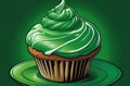 Muffin topped with green cream a festive St. Patricks Day treat, Irish sweetness, vector, outlines