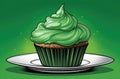 Muffin topped with green cream a festive St. Patricks Day treat, Irish sweetness, vector, outlines