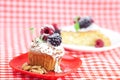 Muffin with whipped cream and cake with icing Royalty Free Stock Photo