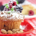 Muffin with whipped cream and cake with icing Royalty Free Stock Photo