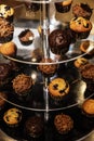 Muffins on bakery tray buffet for morning continental breakfast Royalty Free Stock Photo