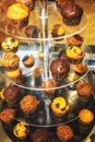 Muffins on bakery tray buffet for morning continental breakfast Royalty Free Stock Photo