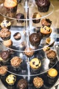 Muffins on bakery tray buffet for morning continental breakfast Royalty Free Stock Photo