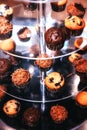 Muffins on bakery tray buffet for morning continental breakfast Royalty Free Stock Photo